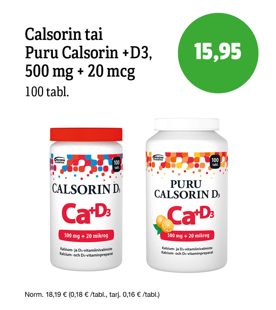 Calsorin D3 ja Puru Calsorin D3 -vitamiinivalmisteet tarjouksessa