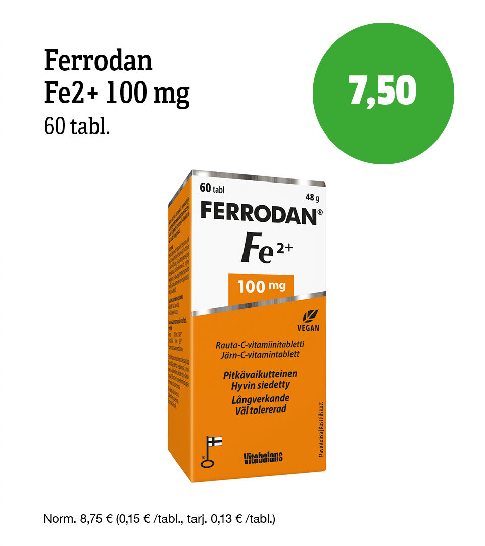 Ferrodan Fe 100 mg -rautatabletit tarjouksessa